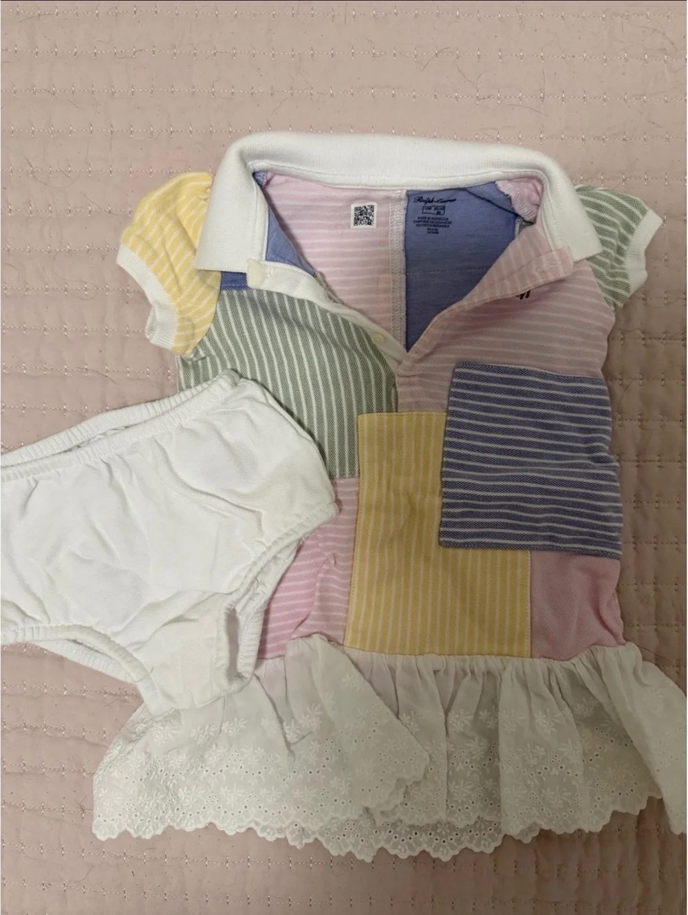 Ralph Lauren Baby Girl Patchwork Mesh Polo Dress & Bloomers 12M
